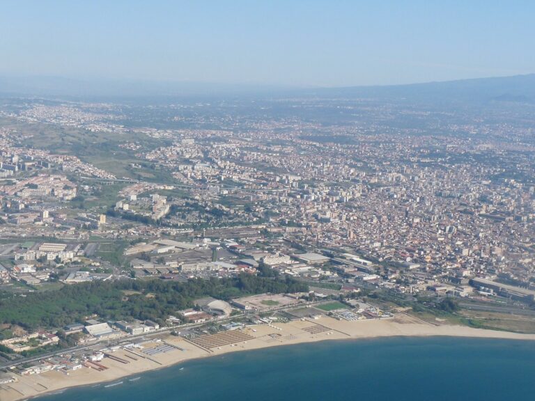Aerial view of Catania on the eastern coast of Sicily, Italy