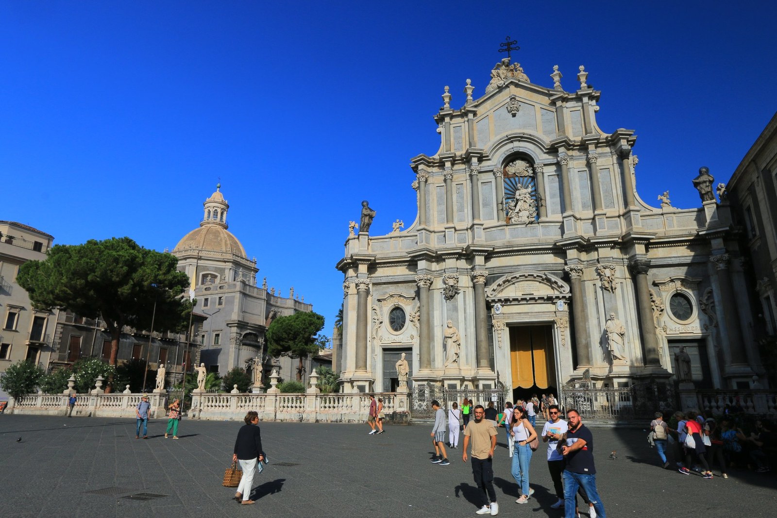 Piazza Duomo in Catania pedestrian area with Cathedral