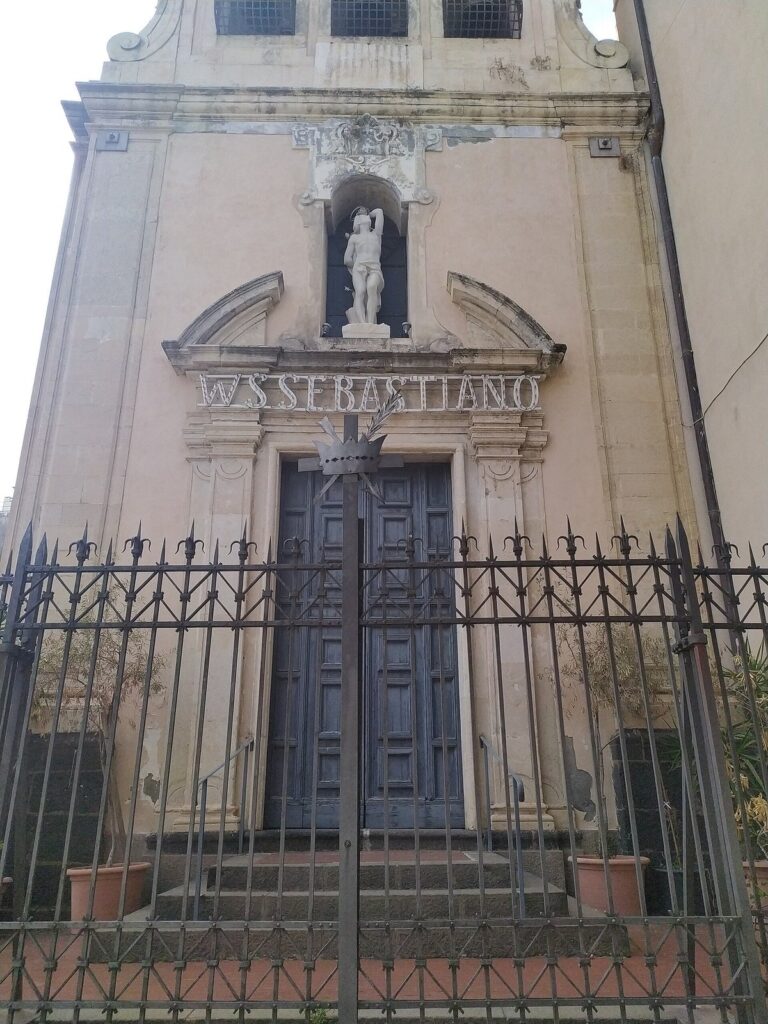 Chiesa di San Sebastiano facade on Piazza Federico di Svevia, directly north of Castello Ursino in Catania