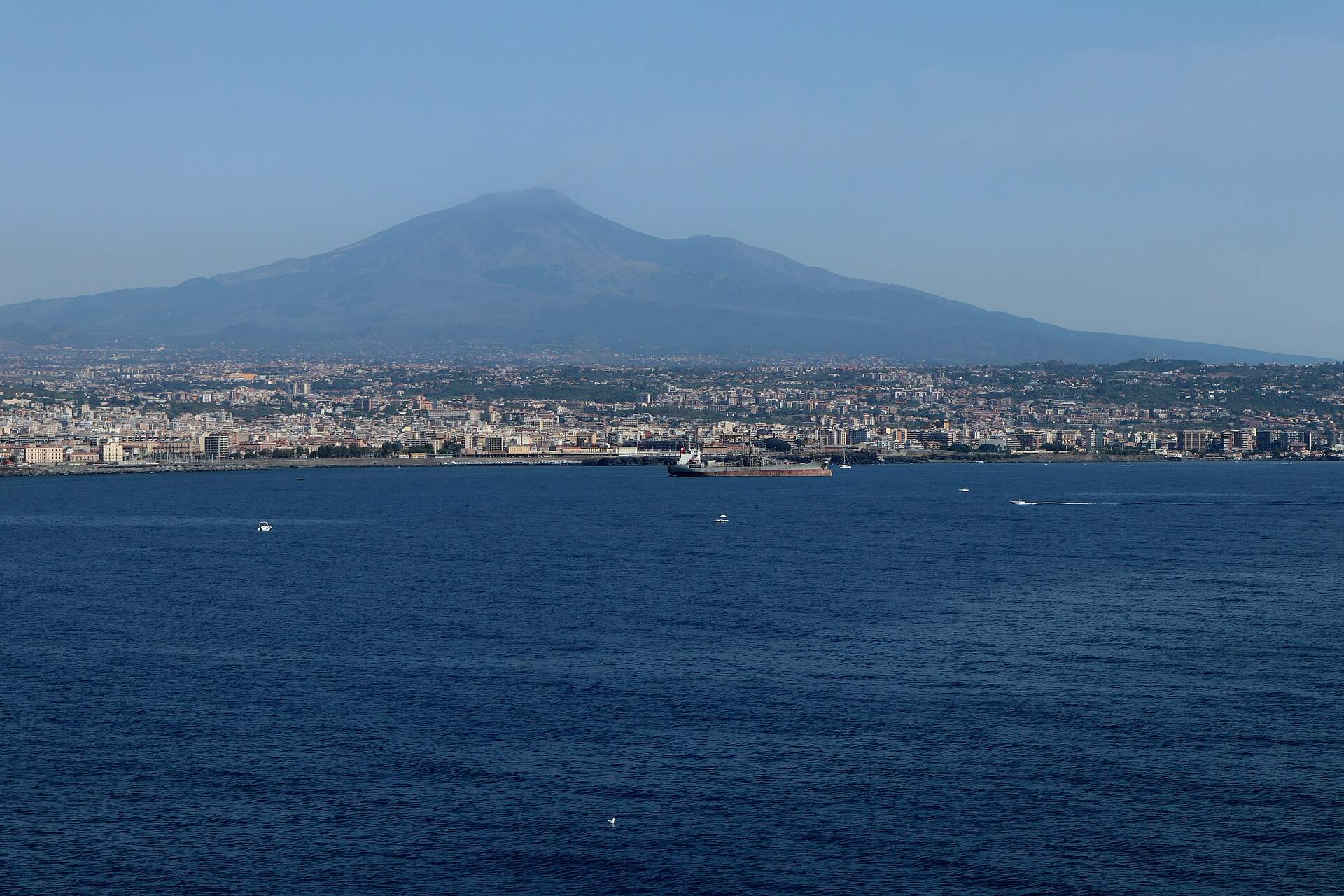 Panoramic view of Catania with Mount Etna in the background, Sicily