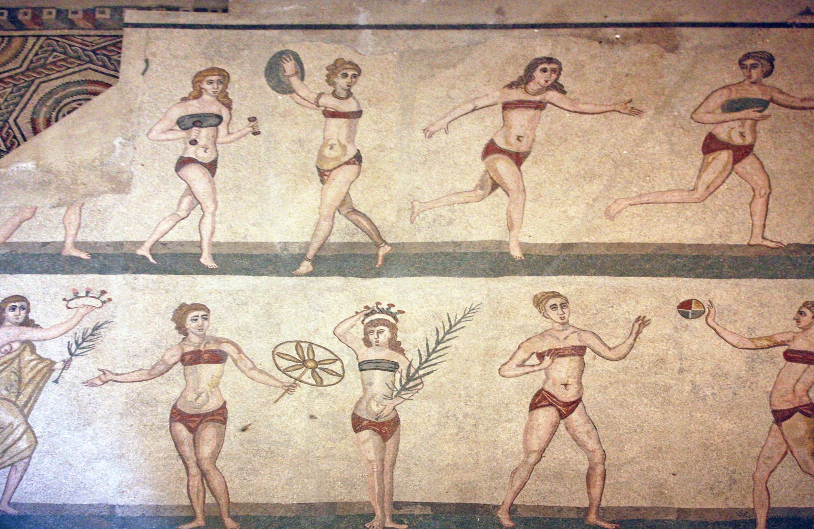 Bikini girls mosaic at Villa Romana del Casale, 4th century AD Roman athletes