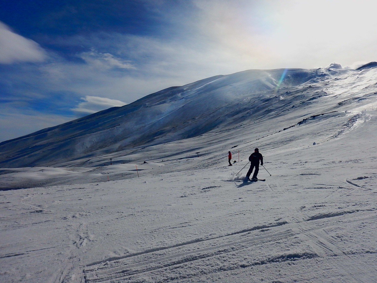 Skiing on Mount Etna at Linguaglossa — the Etna Nord ski resort on the volcano's northern slope in winter, one of the two ski stations on Sicily's Mount Etna