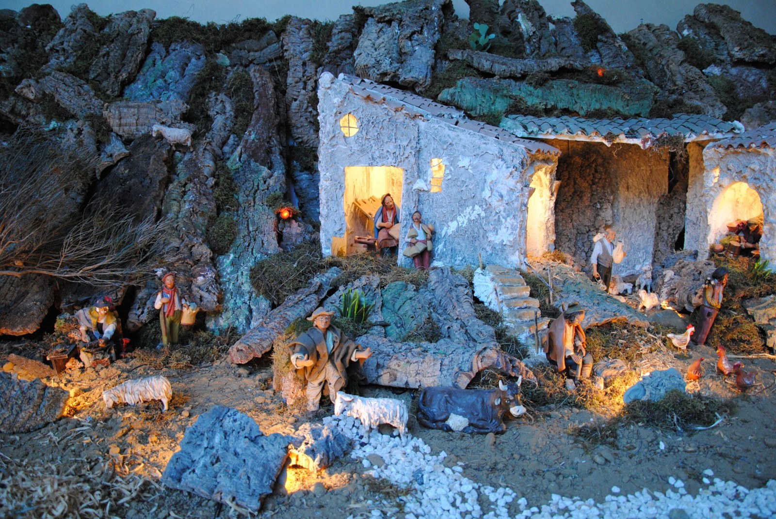 Detail of a Sicilian nativity scene (presepe siciliano) in Catania — handcrafted figures of the Christmas presepe tradition typical of Sicily during the December holiday season