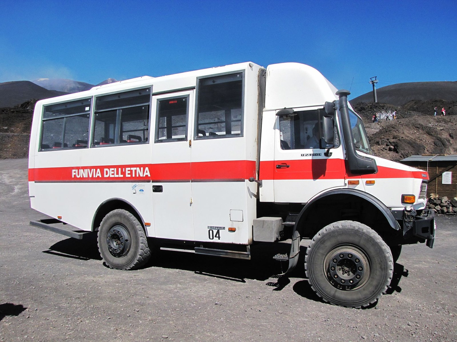 4x4 minibus shuttle at the Funivia dell Etna upper cable-car station for the summit transfer