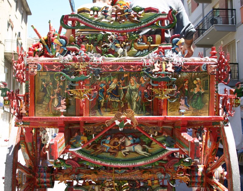 Decorated carretto siciliano — traditional Sicilian painted cart paraded in Taormina every Friday in autumn