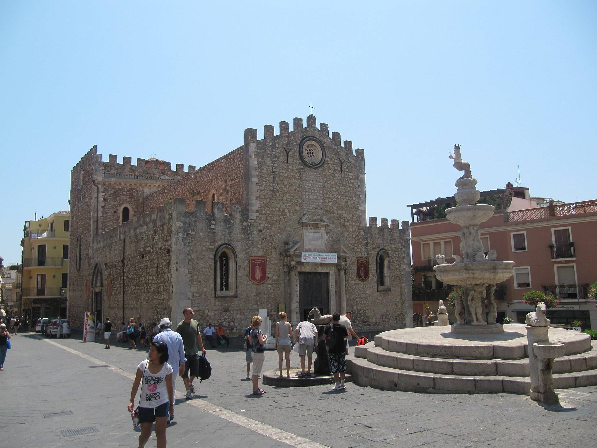 Taormina Cathedral and baroque fountain in the cathedral square