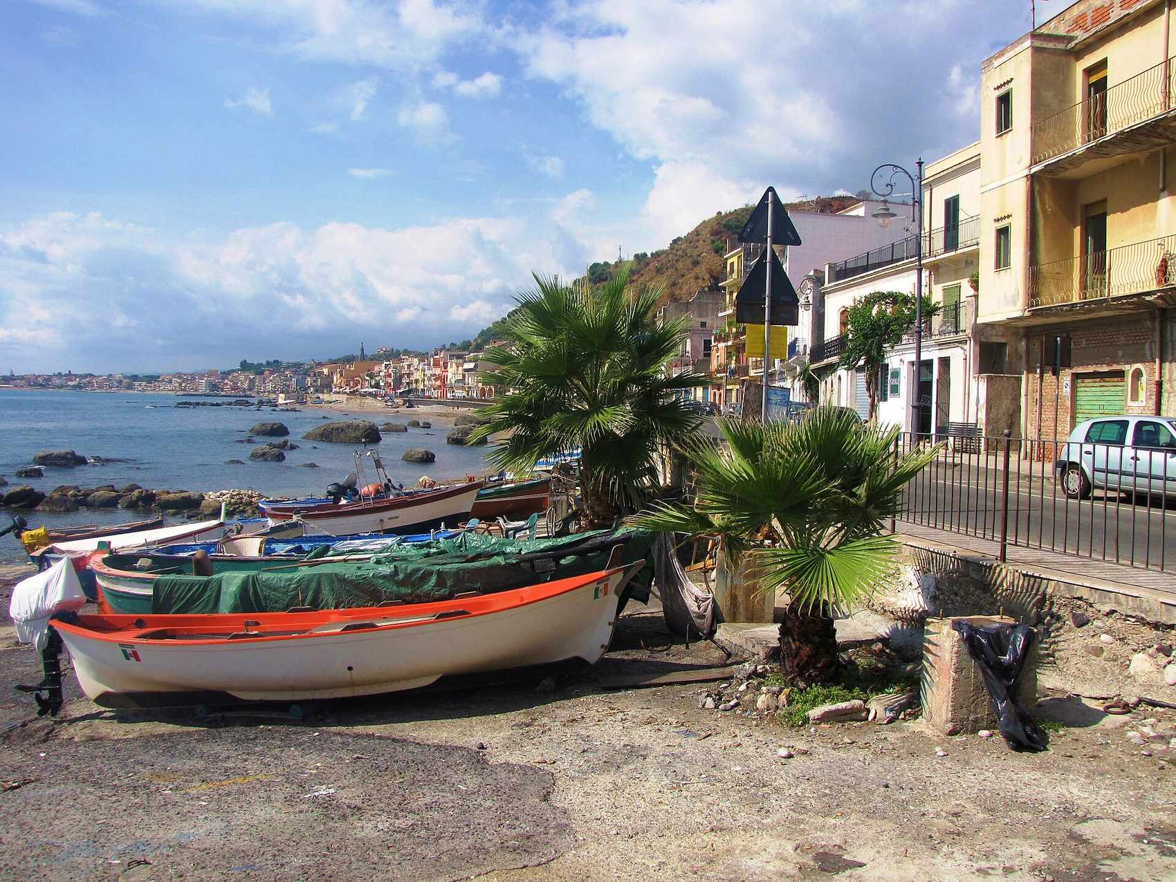 Sandy beach at Giardini Naxos near Taormina Sicily