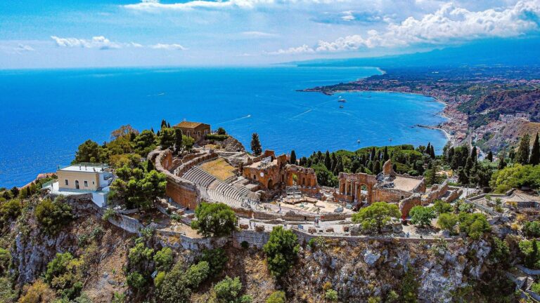 Greek Theatre of Taormina with Mount Etna in the background