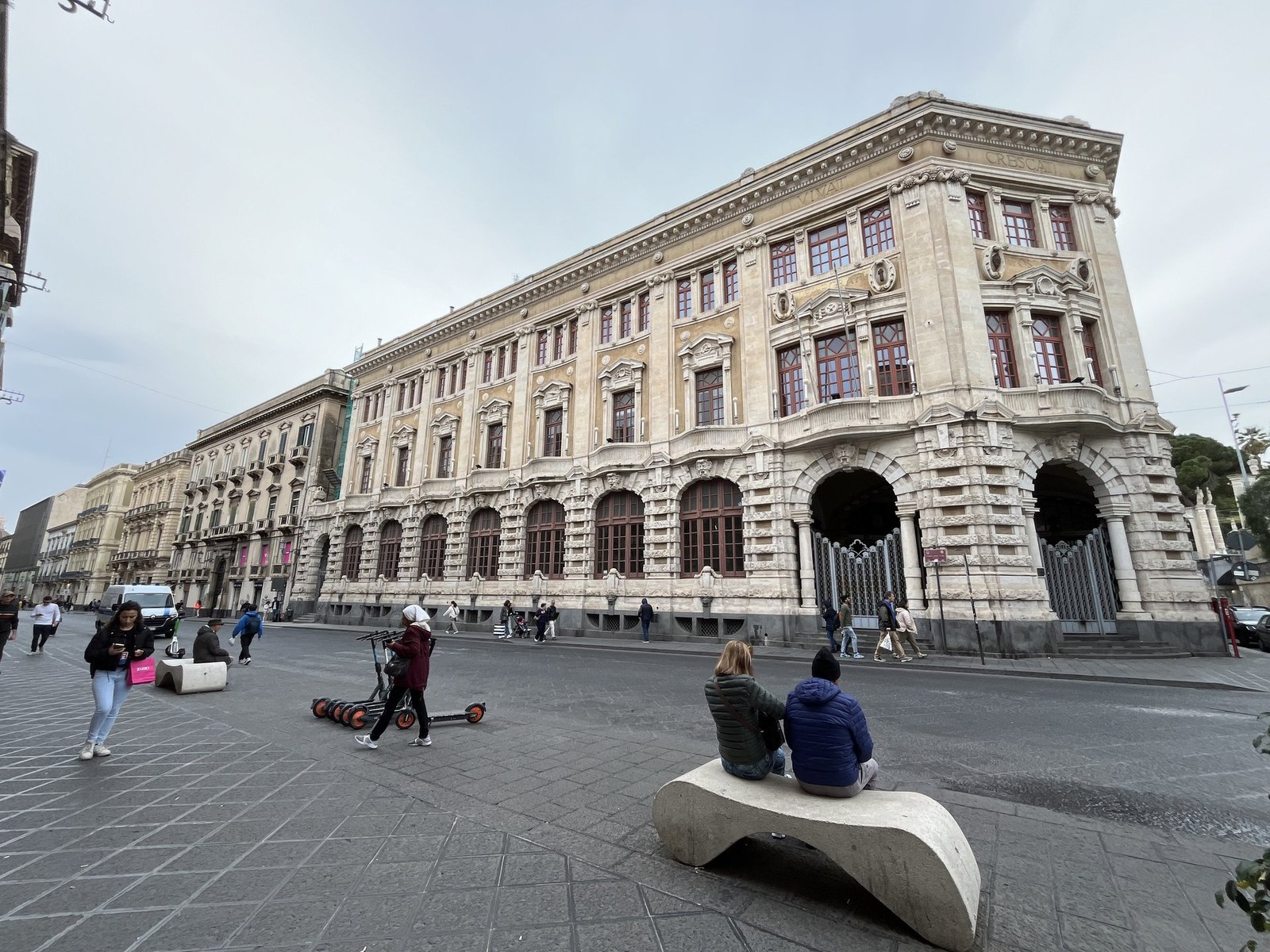 Via Etnea street view in Catania with parked cars