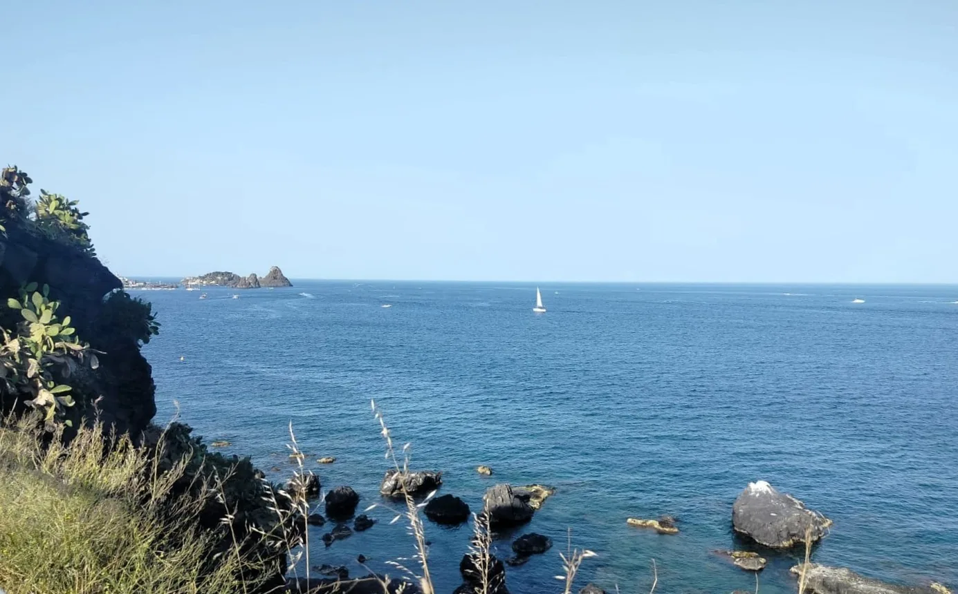 Faraglioni dei Ciclopi ad Aci Trezza vista ravvicinata delle colonne di basalto e della struttura geologica