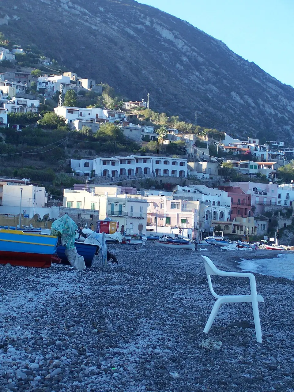 Pebble beach at Canneto, Lipari, with sea and coast