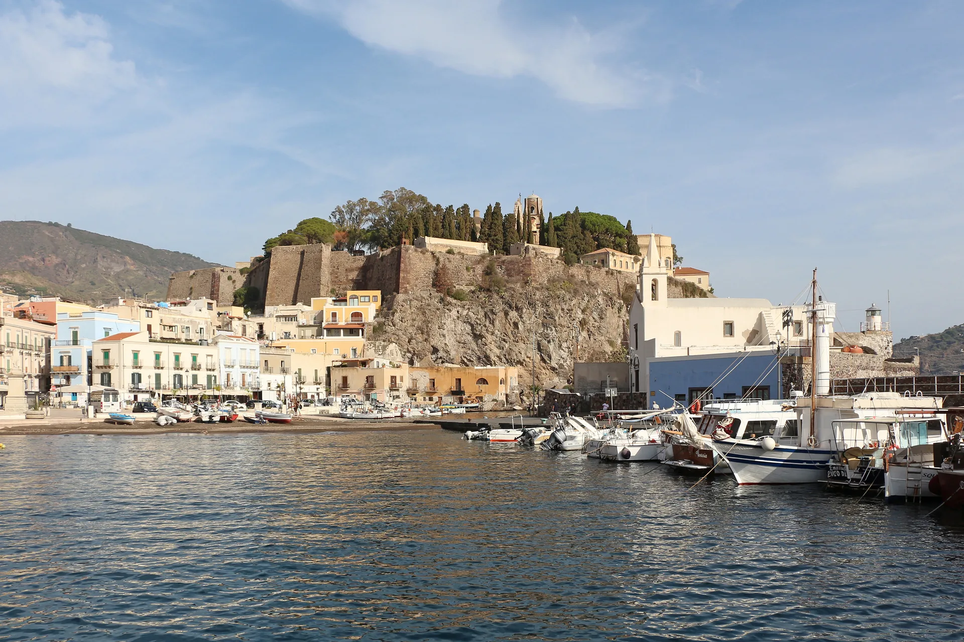 Castello di Lipari fortress on the upper acropolis seen from Marina Corta