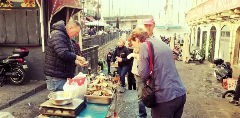 Fish stalls at La Pescheria, the Catania fish market in November