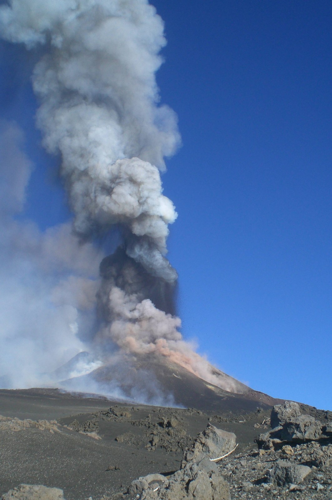 Mount Etna paroxysmal eruption at night seen from Catania province