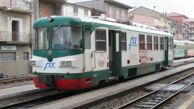 Circumetnea Railway diesel railcar at Randazzo station on Mount Etna north slope