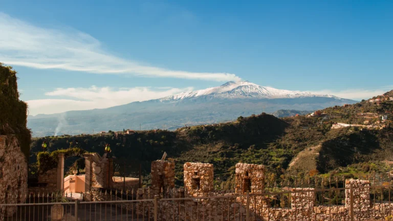 Mount Etna volcano seen from Taormina panoramic viewpoint