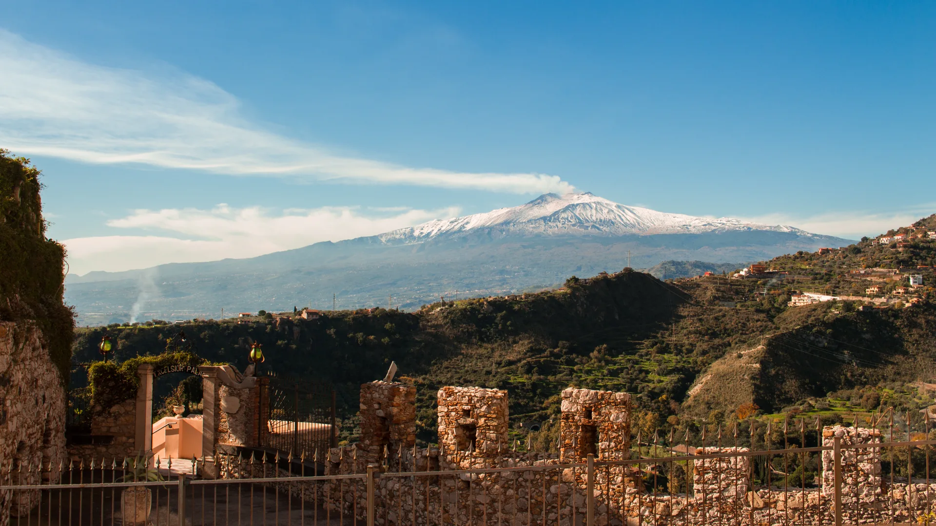 Mount Etna volcano seen from Taormina panoramic viewpoint