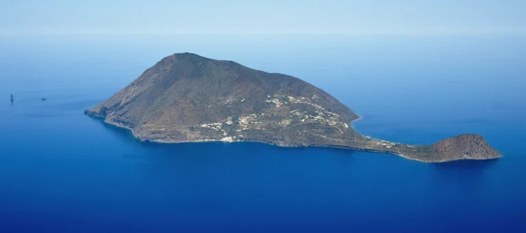 Aerial view of Filicudi island from the south, one of the Aeolian Islands in Sicily