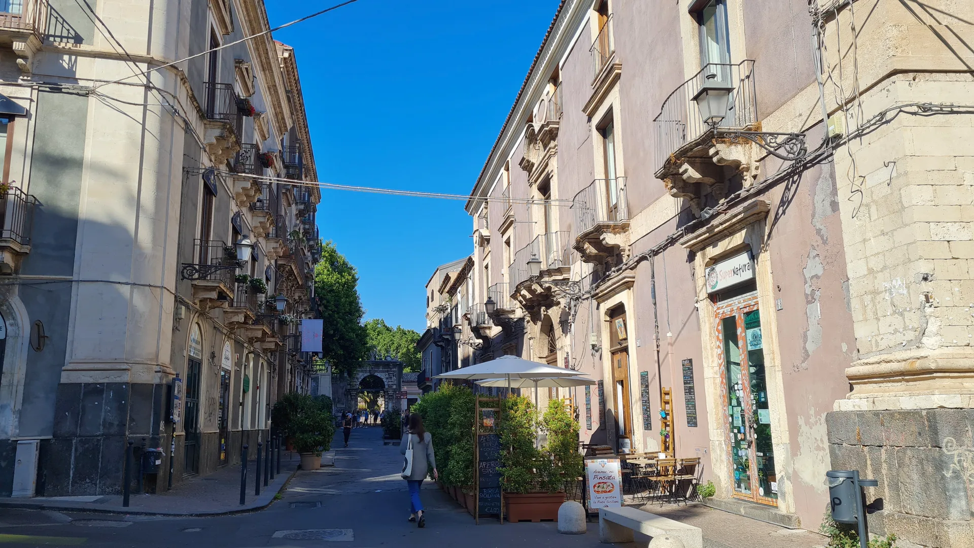 Via dei Crociferi in Catania at sunset, the city's most iconic Baroque pedestrian street