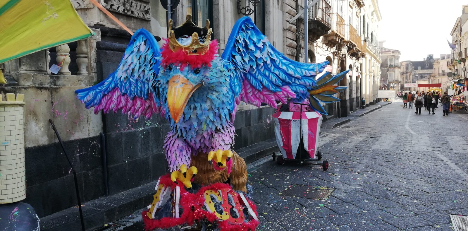 Allegorical papier-mâché float at the Carnevale di Acireale in Sicily — January Carnival build-up and main parade