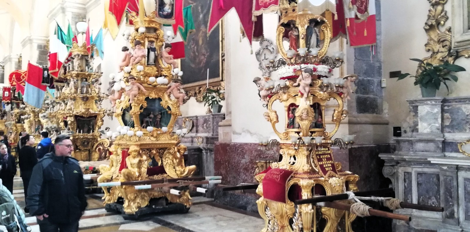 Le Candelore guild towers at the Festa di Sant'Agata in Catania, Sicily — third-largest Catholic procession with one million pilgrims on February 3-5
