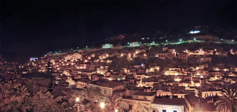 Panoramic view of Modica Sicily showing the Duomo di San Giorgio and historic houses clustered on the hillside