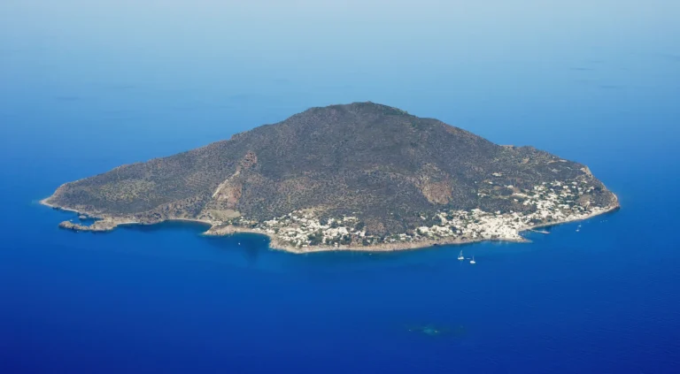 Aerial view of Panarea island in the Aeolian Islands, Sicily, from the southeast
