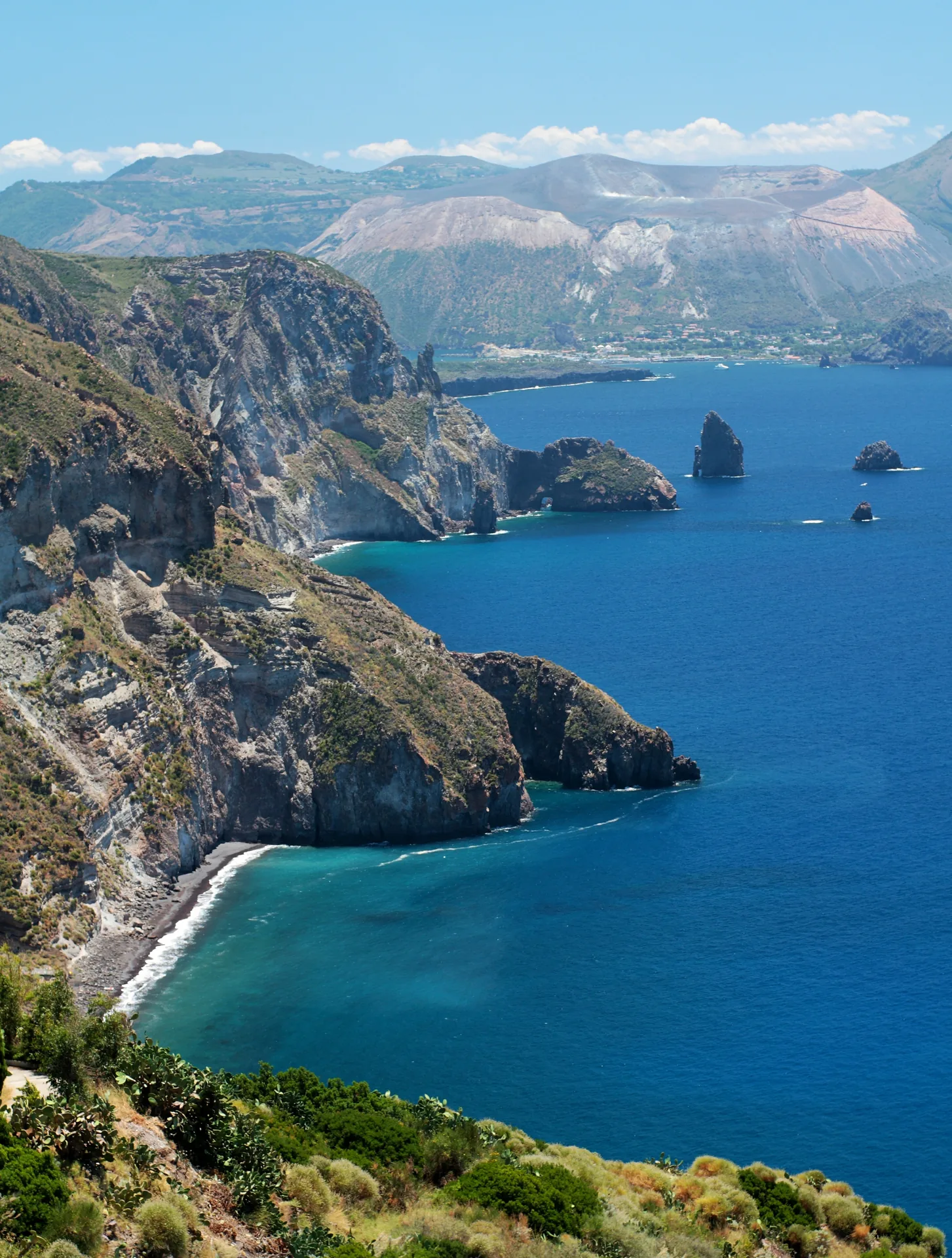 Panorama from Quattrocchi viewpoint Lipari over the Tyrrhenian Sea towards Vulcano island