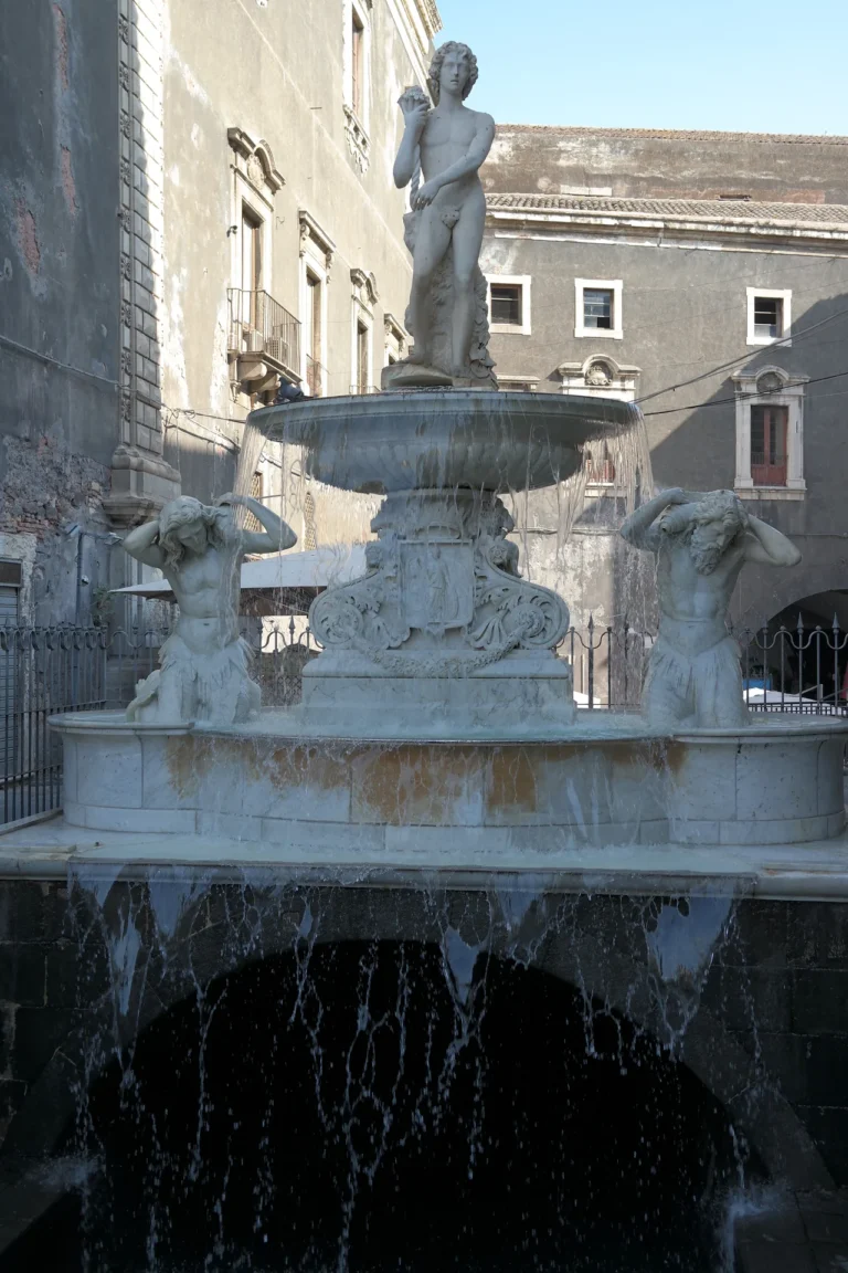 Amenano Fountain in Piazza del Duomo, Catania, with flowing water